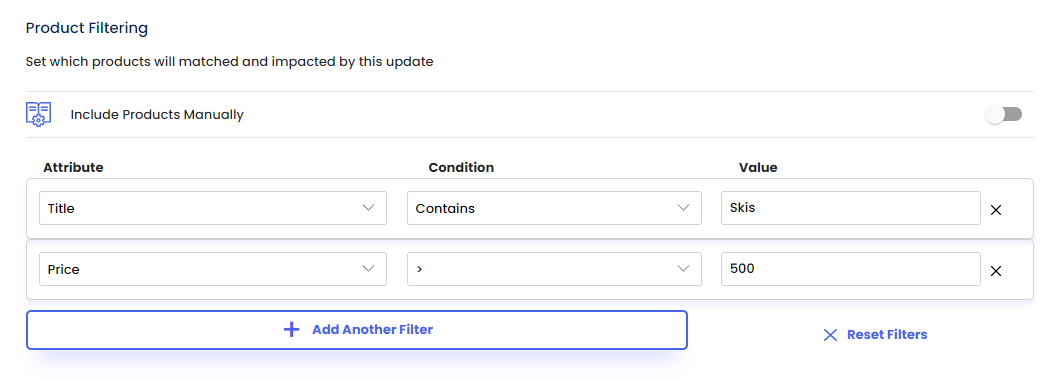 Screenshot of product filtering option in Bevy Design